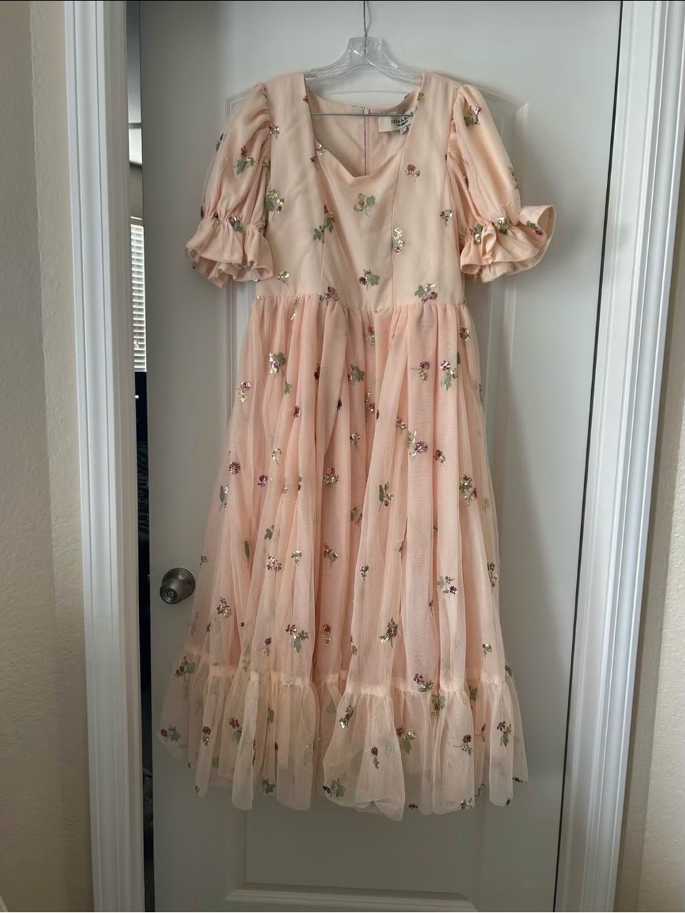 JessaKae Blush Pink Floral Embroidered Midi Dress